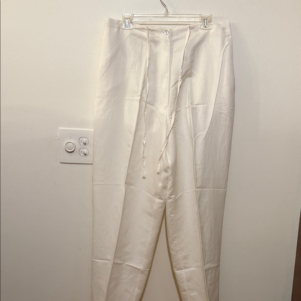 Jennifer Women Ivory Linen-like Drawstring‎ Trousers